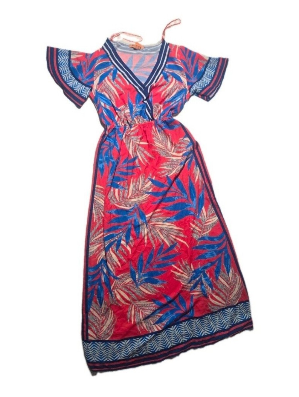 ​Flying Tomato Tropical Palm Print V-Neck Flutter Sleeve Maxi Dress Size XS
